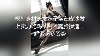 模特身材长发妹子坐在皮沙发上卖力吃鸡，后入露脸操逼，解锁超多姿势